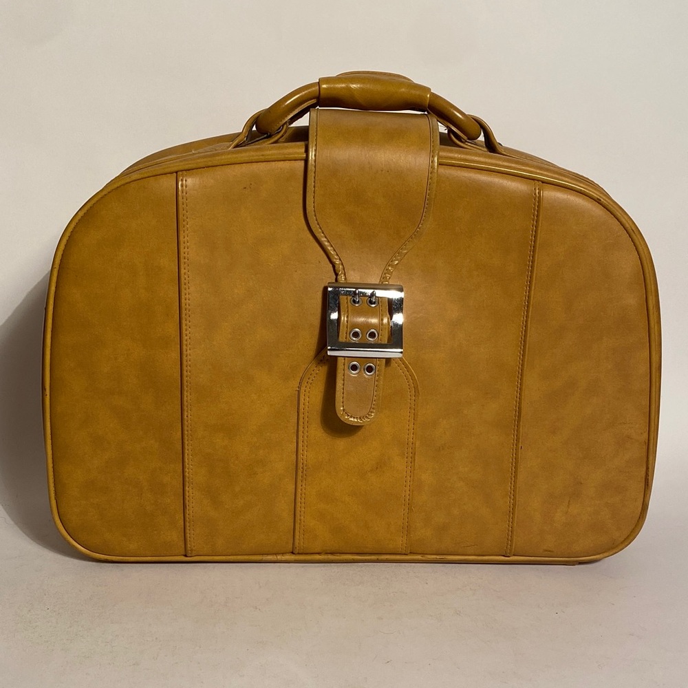 Vintage 1960s Mod Burnt Yellow Vinyl Suitcase! Decor, Storage, Travel, Bookcase